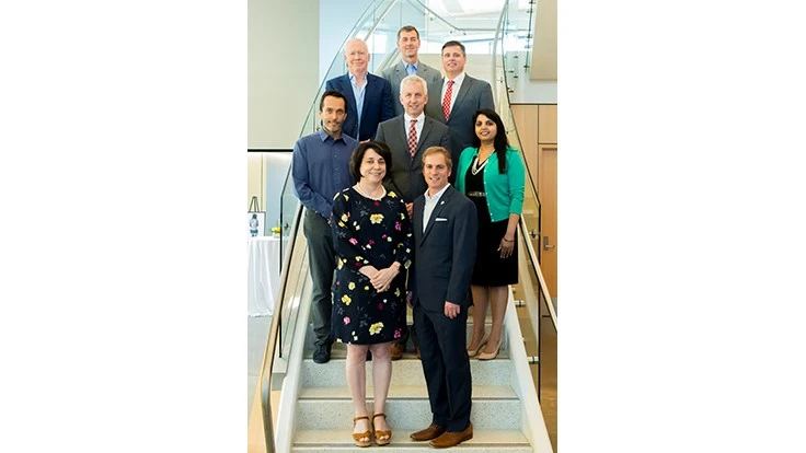 Five pediatric medical device innovators each captured $50K in funding and access to a new pediatric device accelerator program in a competition hosted April 30, 2019 by National Capital Consortium for Pediatric Device Innovation that focused on orthopedic and spine devices. Clockwise from front left: Kolaleh Eskandanian, Children’s National Health System; Cristian Atria, nView Medical; John Barrett, Auctus Surgical Inc.; Paul Mraz, ApiFix; Dan Sands, AMB Surgical II; Anuradha Dayal, BabySteps, Children’s National Health System; Paul Grand, MedTech Innovator; (center) Bill Bentley, Robert E. Fischell Institute for Biomedical Devices, University of Maryland. 