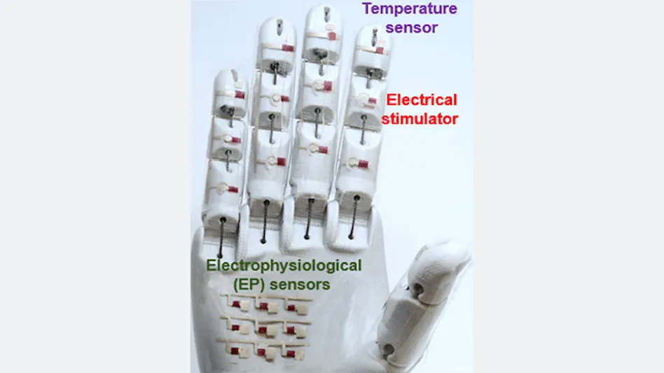 A medical robotic hand is just one potential application for the rubbery electronics reported by researchers.