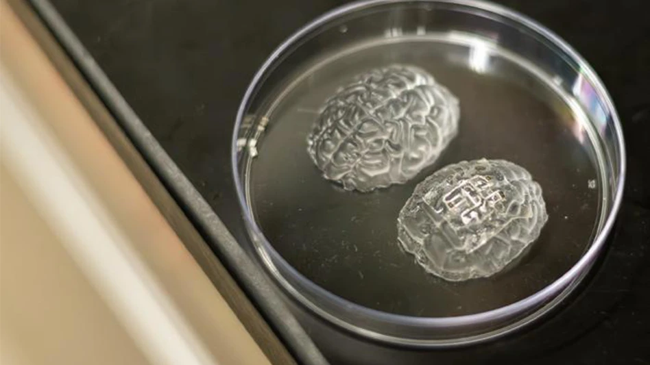 Image of the 3d shapes researchers developed for smart medtech devices sitting in what looks like a petri dish