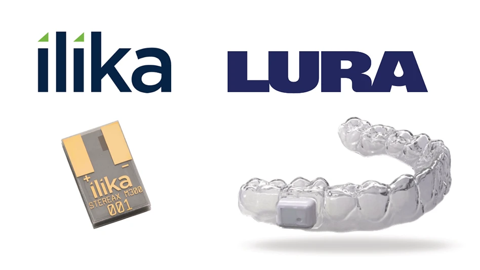 Image of the ilika seareax battery on the left – image of an orthodontic device with an ilika battery embedded in it.
