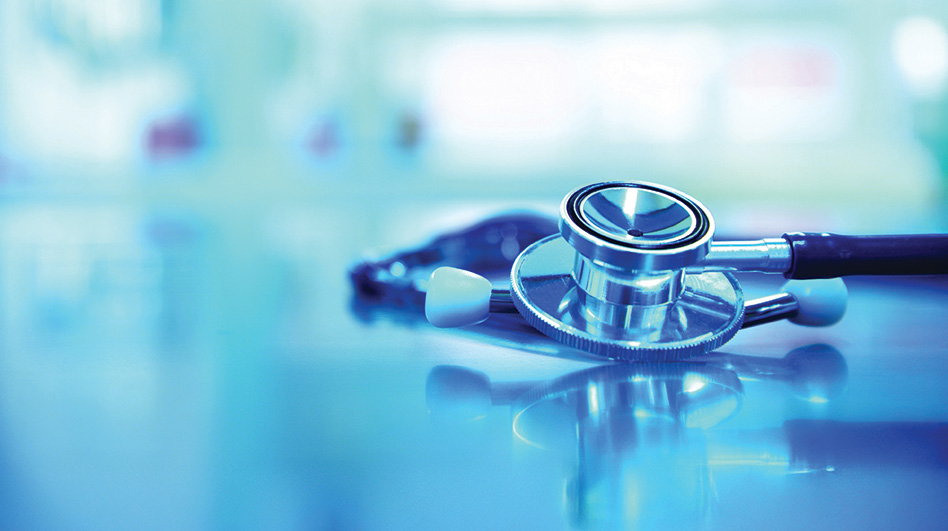 stethoscope on blue health science laboratory background