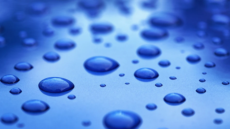 Water droplets on a blue background